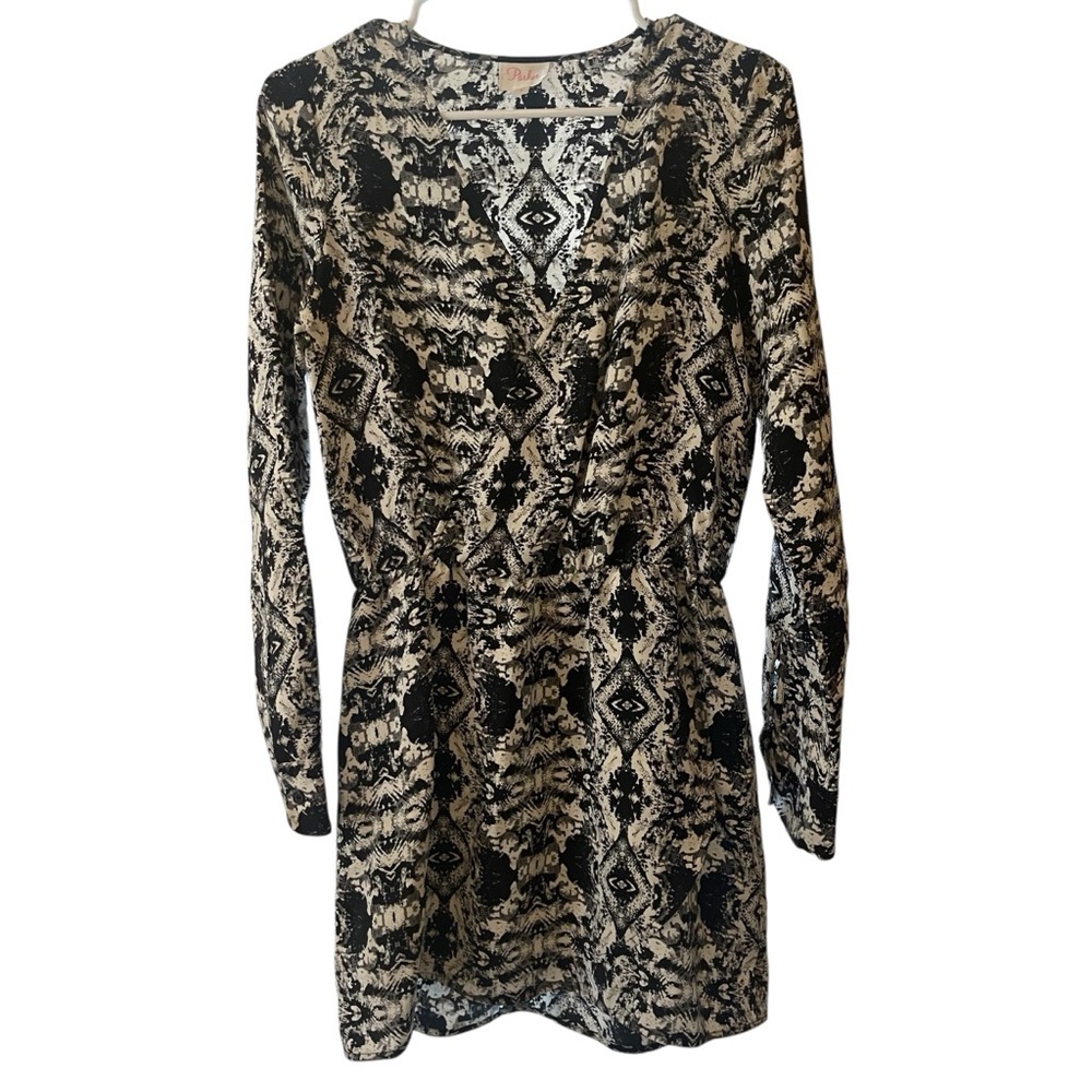 Parker 100% Silk Long Sleeve Faux Wrap Mini Dress